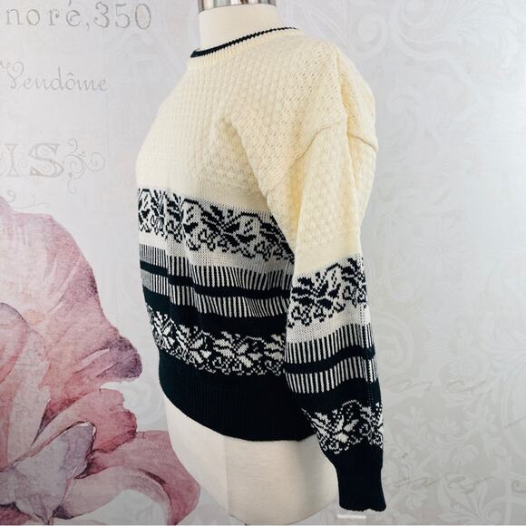 Rainbow Ridge Vintage 80s 90s Cream Black Sweater Medium - Picture 4 of 8